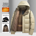 Jaqueta Masculina Corta-Vento Quente de Grafeno 2024 Inverno Novo Estilo Confortável Engrossada Sobretudo com Capuz Masculino Roupa Casual