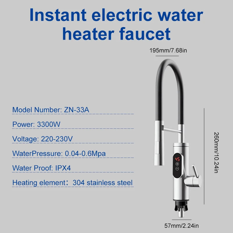 Aquecedor Elétrico de Água 220V Torneira de Cozinha Aquecimento Instantâneo Sem Tanque Misturador de Água Quente com Fluxo Display Digital para Instalação Abaixo da Pia