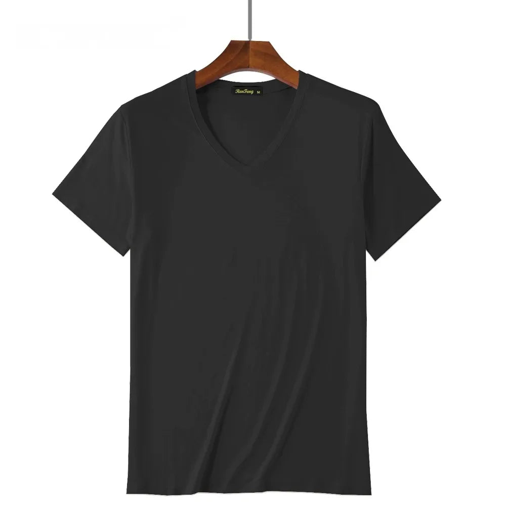 2 Pacotes de Camisetas de Fibra de Bambu com Gola Redonda Manga Curta Clássica Absorvente de Suor para Academia Masculina Regata Cor Sólida Preta Nova