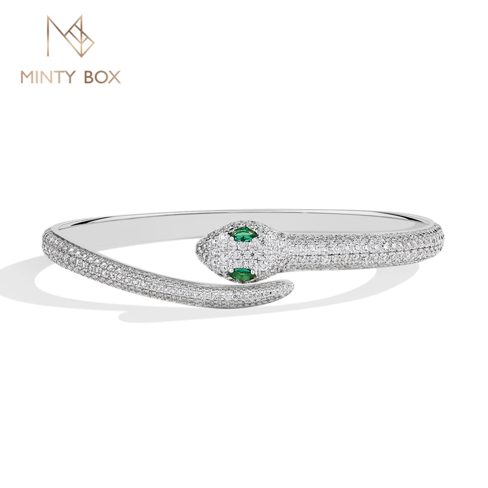 MINTYBOX Cobra S925 Prata Moissanite Pulseiras para Mulheres Aberta Elegante Bracelete 16-19cm Banhado a Ouro 18k Joia Fina de Luxo para Casamento