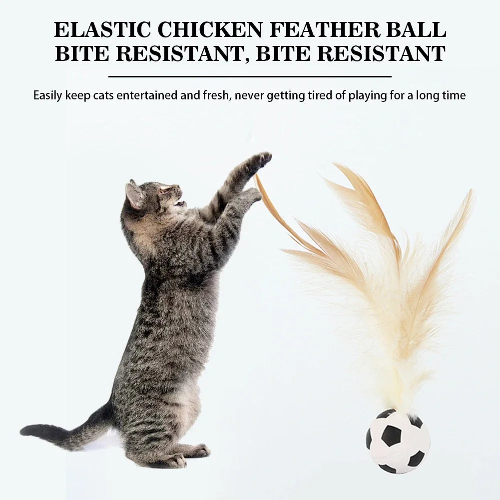 Bola interativa de auto-diversão para gatos, brinquedo de bola quicante com pena interna, bola de flutter para animais de estimação de alto rebote, acessórios para animais de estimação