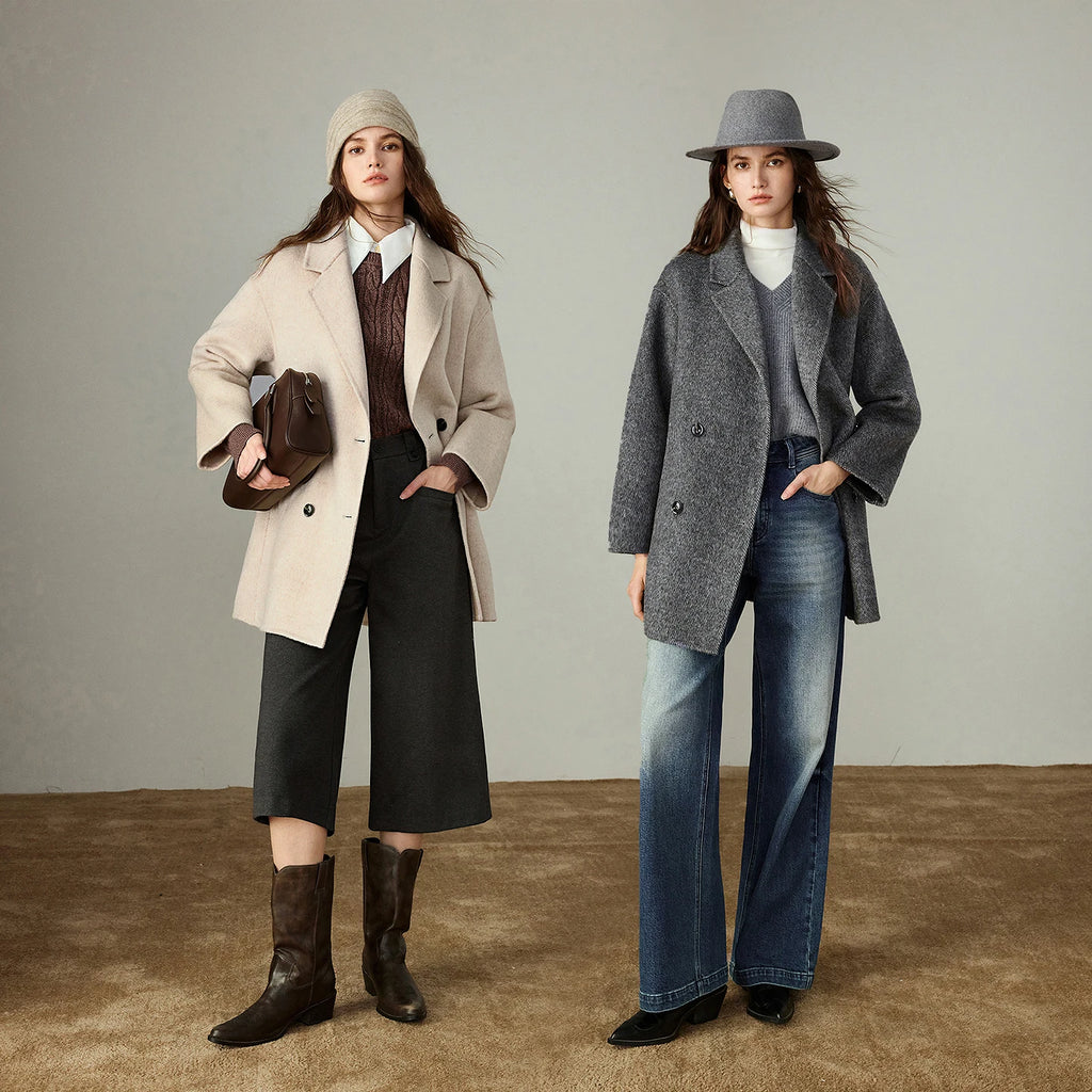 TOYOUTH Women Coats 2025 Winter New Luxury Camel Wool & Woolen Commuter High Intellectual Woolen Mid-length Overcoats