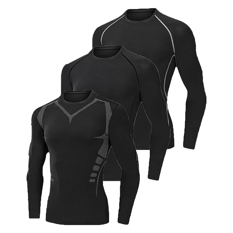 Uma peça de blusa masculina justa de manga comprida, fina, de secagem rápida e alta elasticidade para fitness, adequada para esportes de primavera e verão