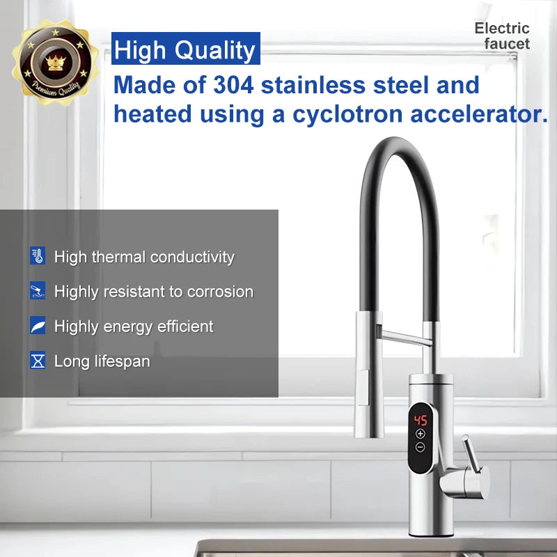 Aquecedor Elétrico de Água 220V Torneira de Cozinha Aquecimento Instantâneo Sem Tanque Misturador de Água Quente com Fluxo Display Digital para Instalação Abaixo da Pia