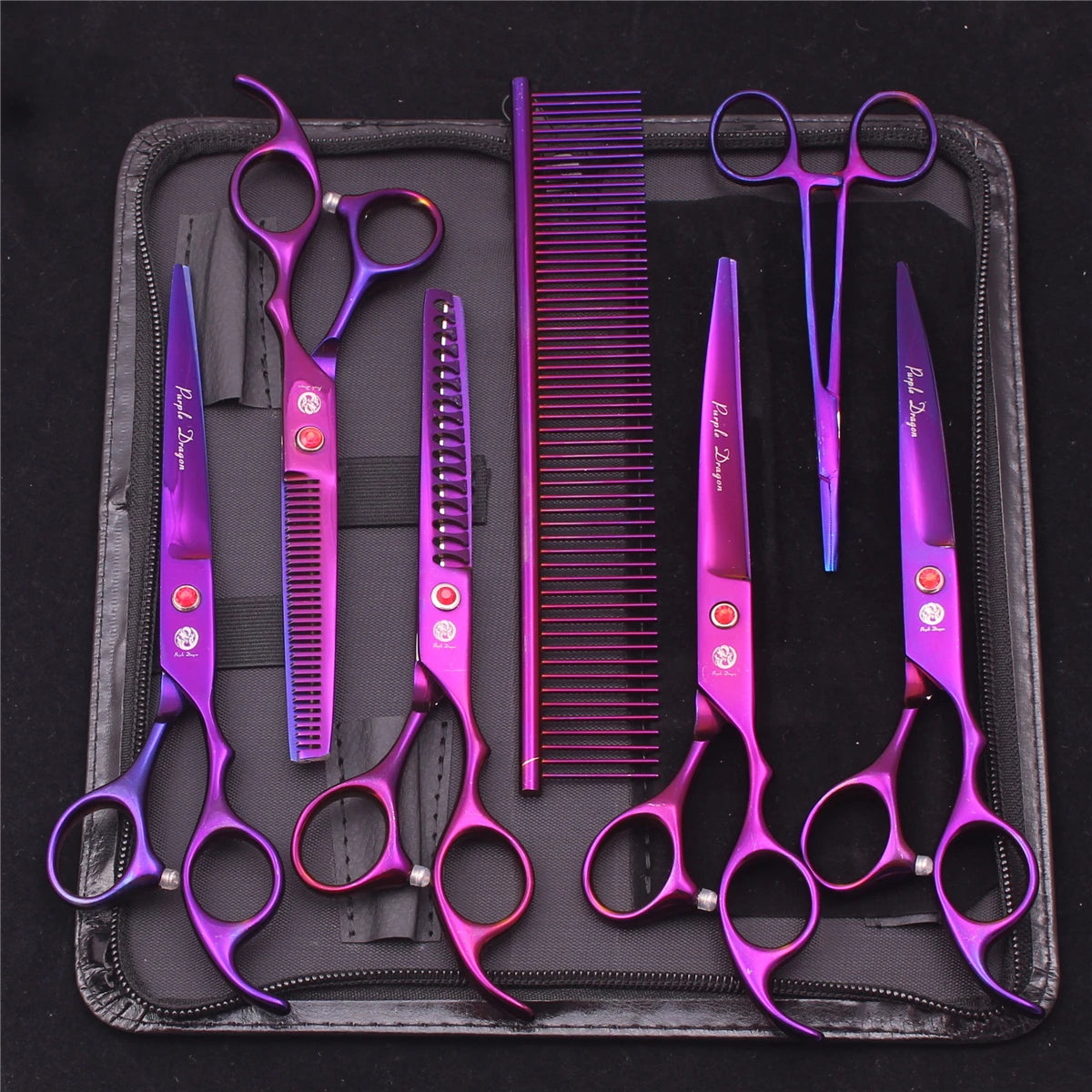 Tesouras de Tosa para Animais de Estimação Purple Dragon Japão Aço Inoxidável Rosa Curva para Cães Tesouras de Desbaste para Cães Tesouras Chunker Z3003