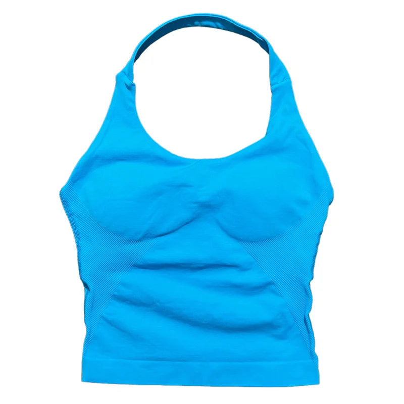 Regata Esportiva Feminina para Academia Sem Costura Yoga com Bojo Removível Top Esportivo Push-up Fitness Treino Corrida