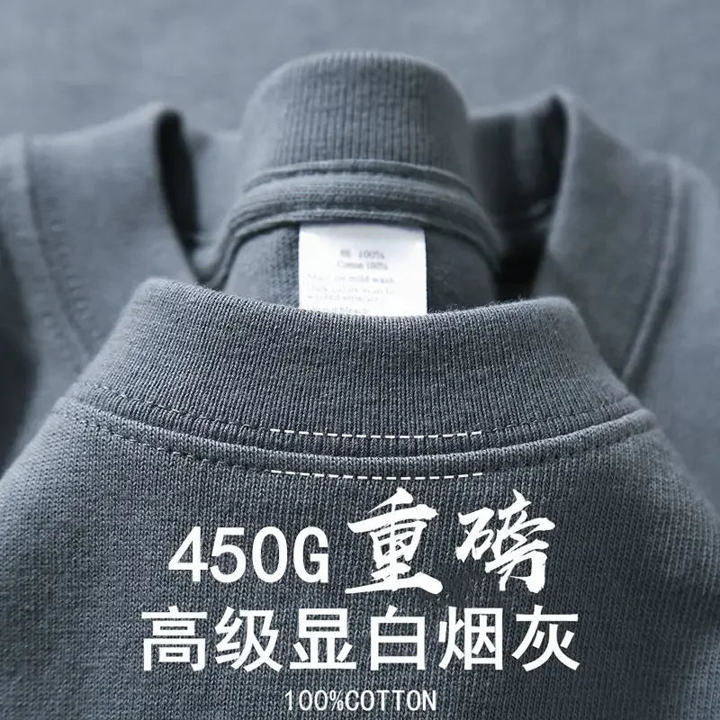 American 450g Heavy Cotton Short-sleeved T-shirt Men's and Women's Solid Color Loose Round Neck Top Bottoming Shirt Half-sleeved
