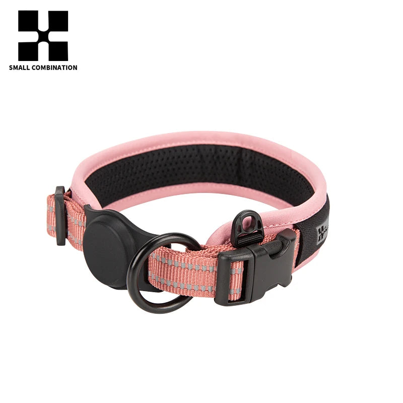 Coleira de Cachorro AirTag Personalizada Ajustável Nylon Refletiva Acolchoada para Cães de Pequeno Médio Grande Porte Acessórios
