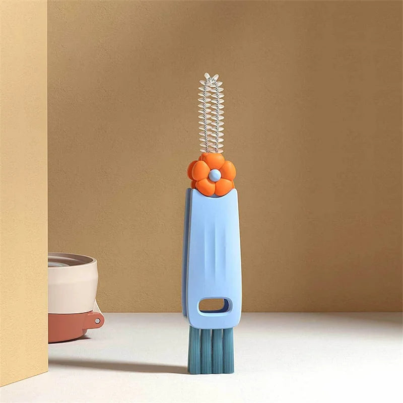 3 In 1 Multifunctional Cleaning Brush Tiny Bottle Cup Lid Detail Brush Straw Cleaner Tools Household Kitchen Cleaning Supplies