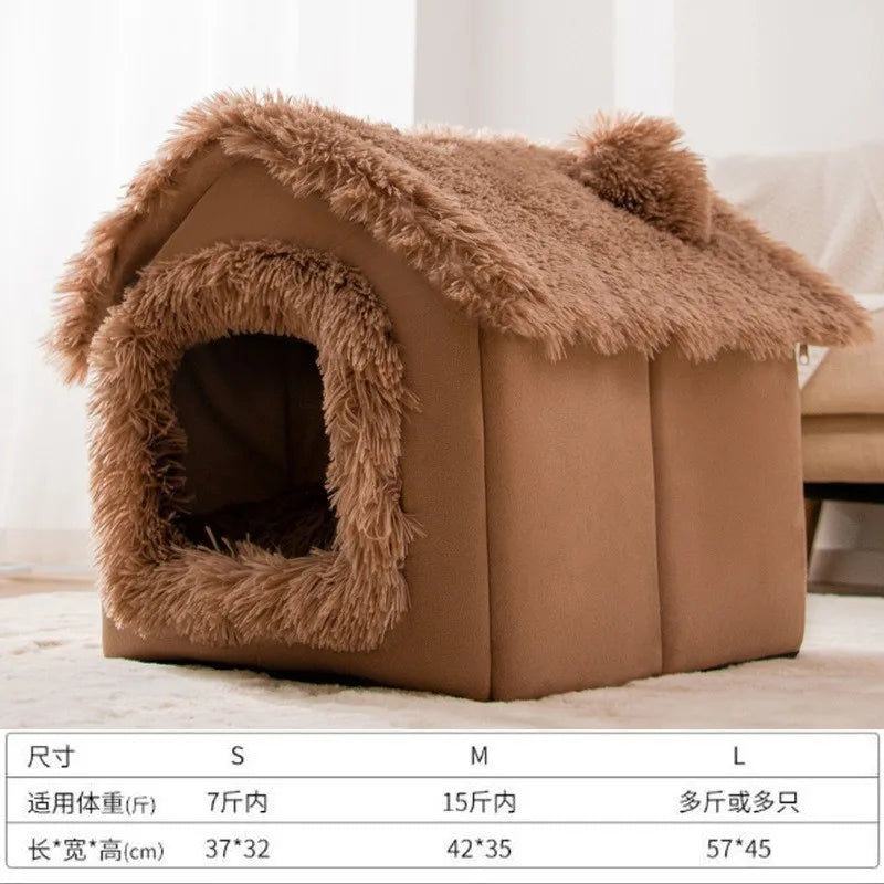 Thickened Enclosed Winter Warm  Villa Detachable Washable Pet Dog Bed  House Small  Shape Bed Home Comforter Pad