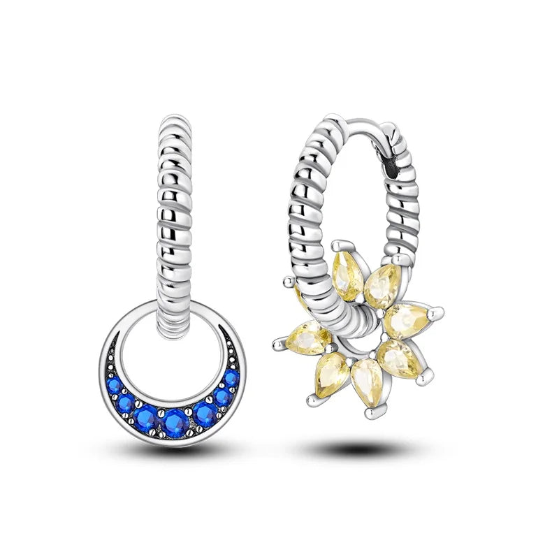 925 Sterling Silver Moon Universe Starry Sky Series Charm Earrings Women Blue Shiny Zircon Daily Wear Jewelry