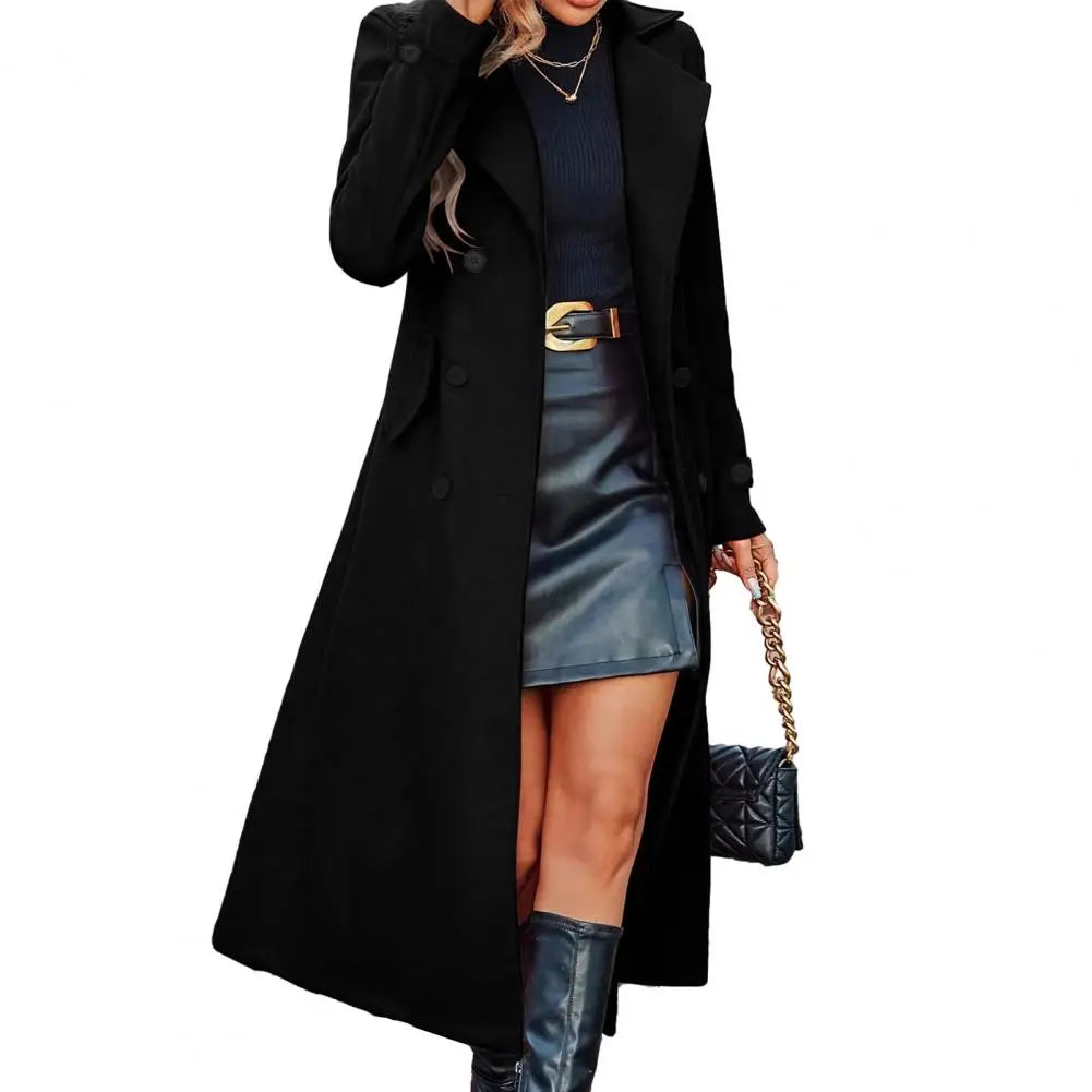 2025 Jaqueta Feminina de Lã Estilo Longo Sobretudo Feminino de Lã Moda Outono Inverno Casaco de Lã Quente Abotoamento Duplo Casaco Feminino