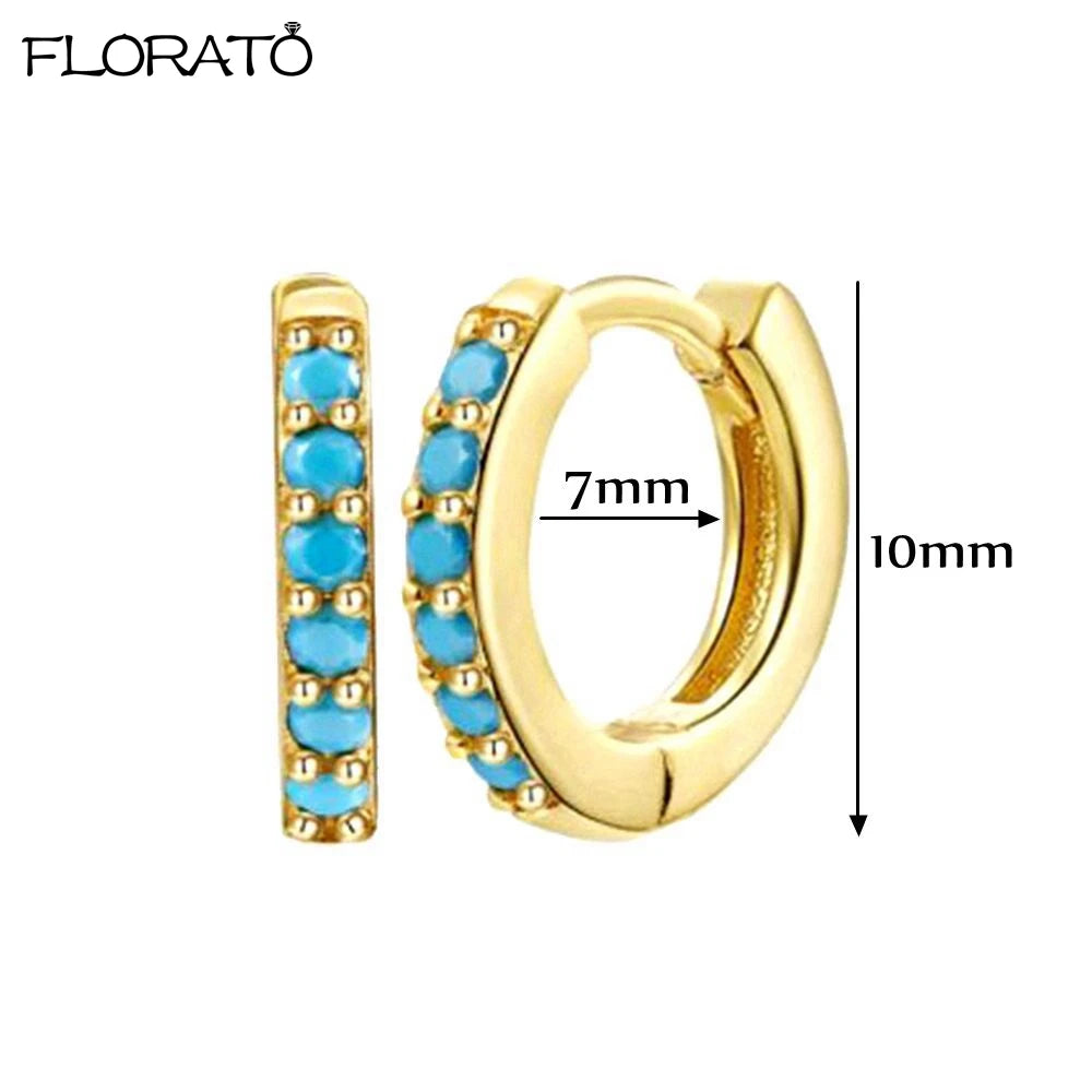 925 Silver Needle Crystal 9mm Small Hoop Earrings for Women Minimal Huggie Earrings Colorful Zircon Piercing Earrings Jewelry