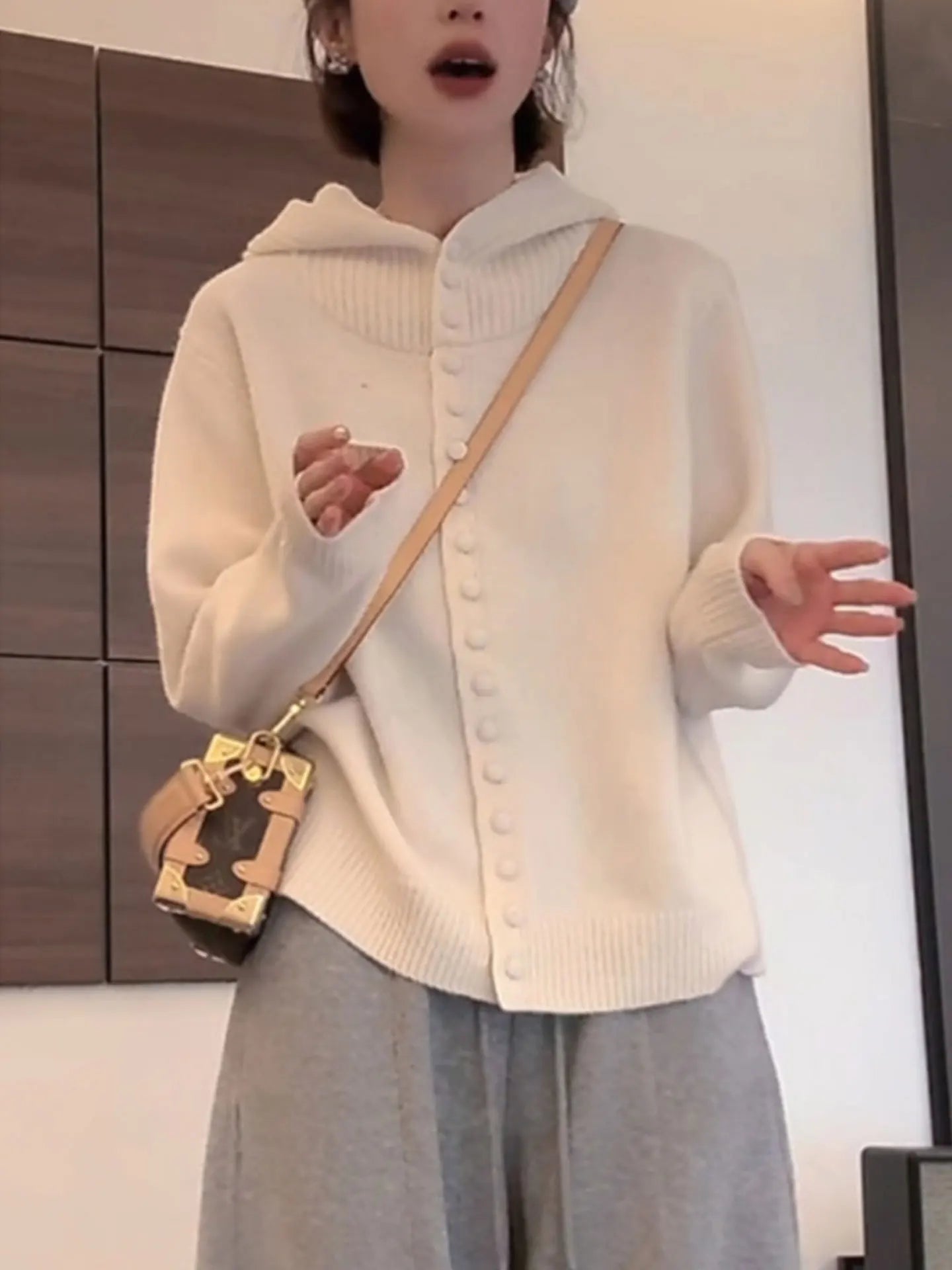 Suéter de malha com capuz cinza feminino solto quente outono inverno casaco estilo cardigã moda confortável respirável Top 1 - L veste 50-57,5kg Rosa de alta qualidade