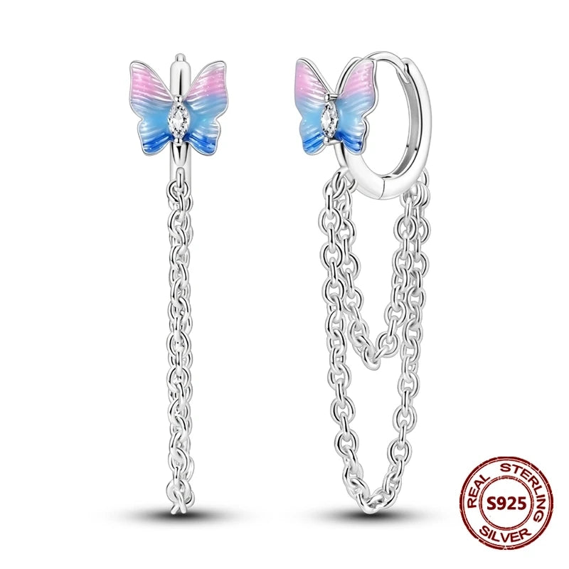 Lucky Clover Earrings 925 Silver Original Zircon Butterfly Dragonfly Chameleons Bee Flower Earrings For Women Jewelry Gift
