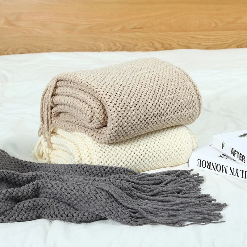 Cable Knit Khaki Throw Blanket Lightweight Knitted Jacquard Throw Blanket for Couch, Sofa, Bed, Chair, Cozy Texture Farmhouse