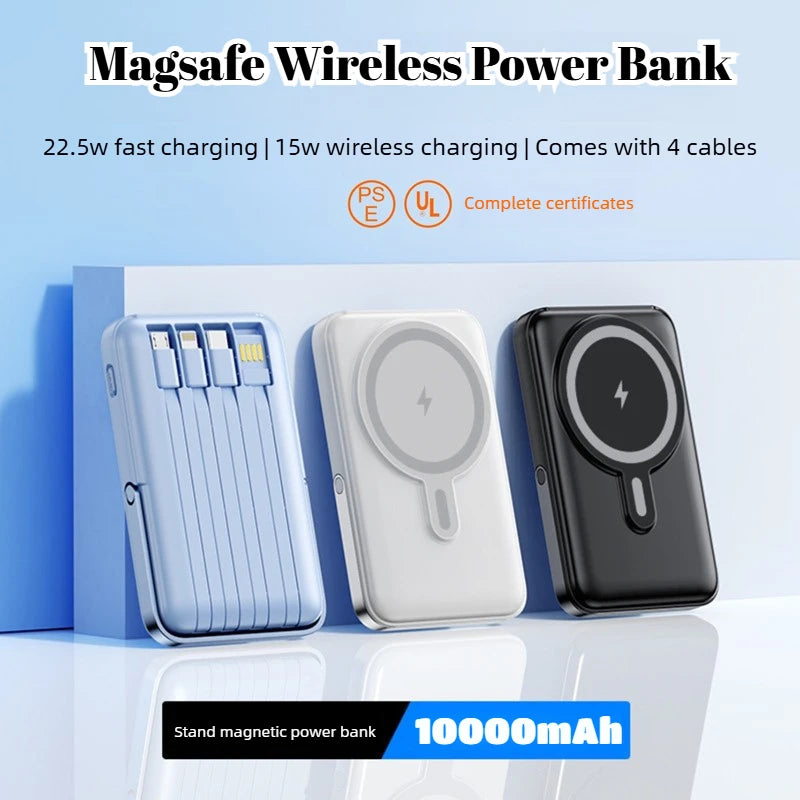Magnetic Power Bank 20000mAh Fast Charging Wireless Cables Stand Portable