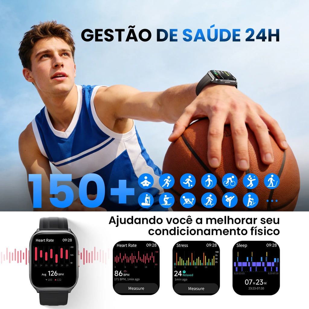 Smartwatch HAYLOU Watch 3 com Chamada de Voz Tela AMOLED de 1,85'' Monitoramento de Saúde 24h 150+ Modos Esportivos Relógio Inteligente À Prova d'Água 1ATM