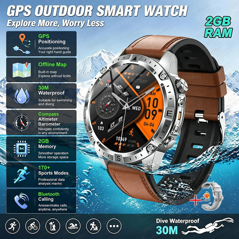 Smart Watch GPS Offline Map 3ATM Compass Altimeter 2026