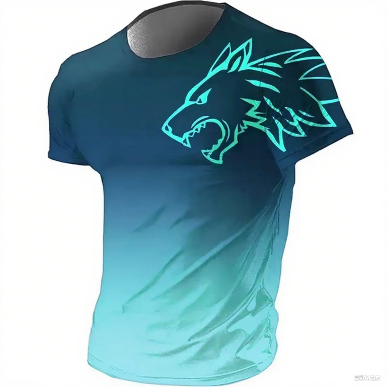 Camiseta masculina fitness sportswear verão 2024 vintage masculina 3D estampada secagem rápida gradiente animal lobo manga curta