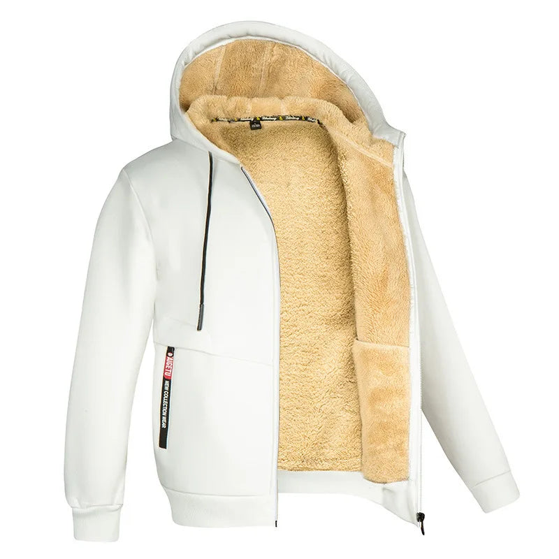 Jaqueta Masculina Inverno Camuflada Fleece Grossa Capuz Masculino Manga Comprida Casaco Casual Zíper Moletom Streetwear Casacos Masculinos