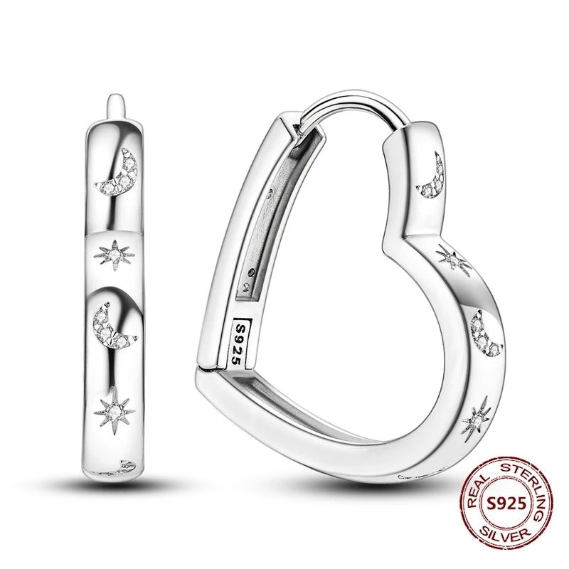 Love Heart Earrings 925 Sterling Silver Original Shining Zircon Heart Hoop Earrings For Women Wedding Anniversary Jewelry Gift
