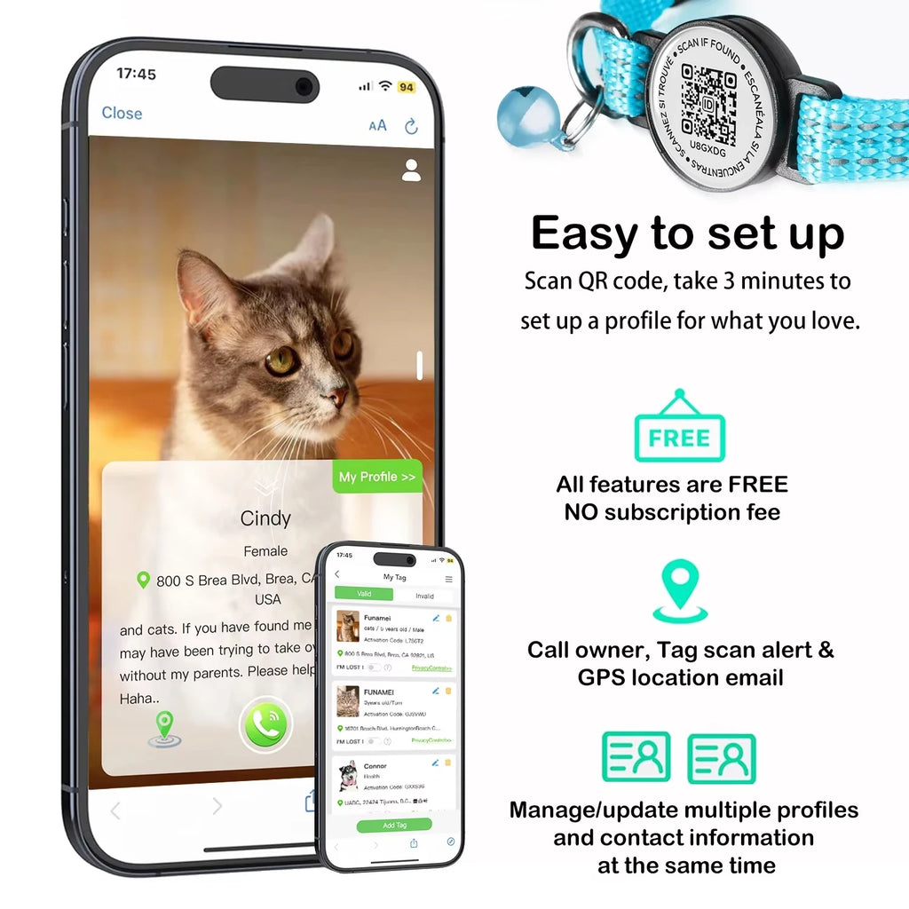 para coleira de gato GPS AirTag com etiqueta QR, coleira refletiva Apple Tag para animais de estimação com suporte para AirTag e etiqueta de gato, coleira de gatinho com estojo AIRTAG