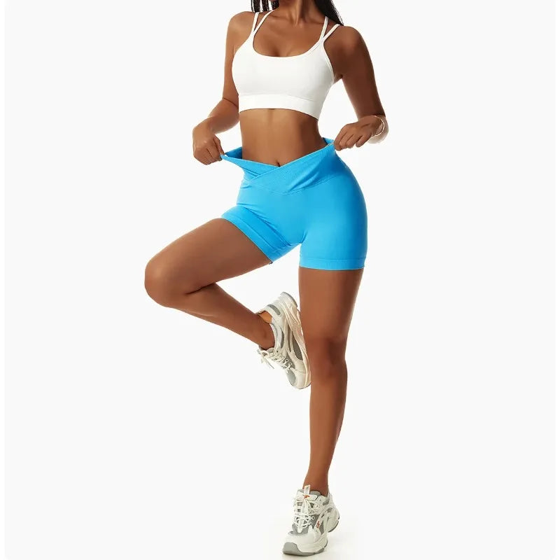 Short Mulher de Academia Cintura Alta Fitness Treino Yoga Roupa Corrida Legging Levanta Bumbum Shorts Ciclista Esportivo