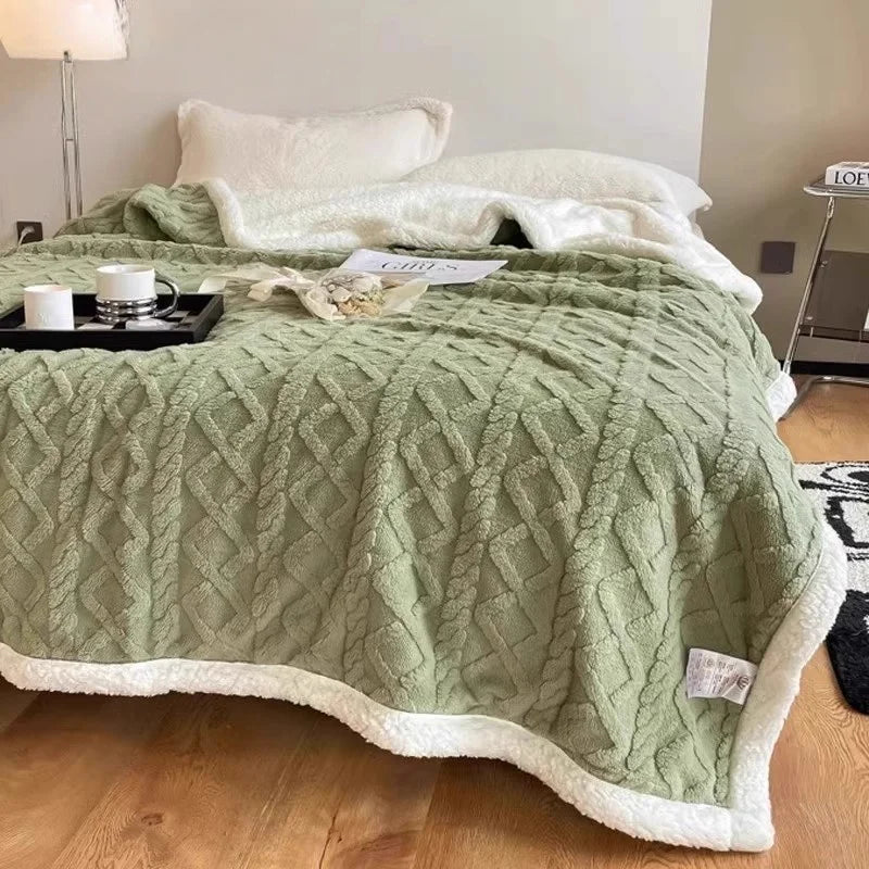 Rakksab Version Silk Fleece Lamb Fleece Bedroom Living Room Study Thickened Silk Fleece LambFleece Doublesided Blanket Available