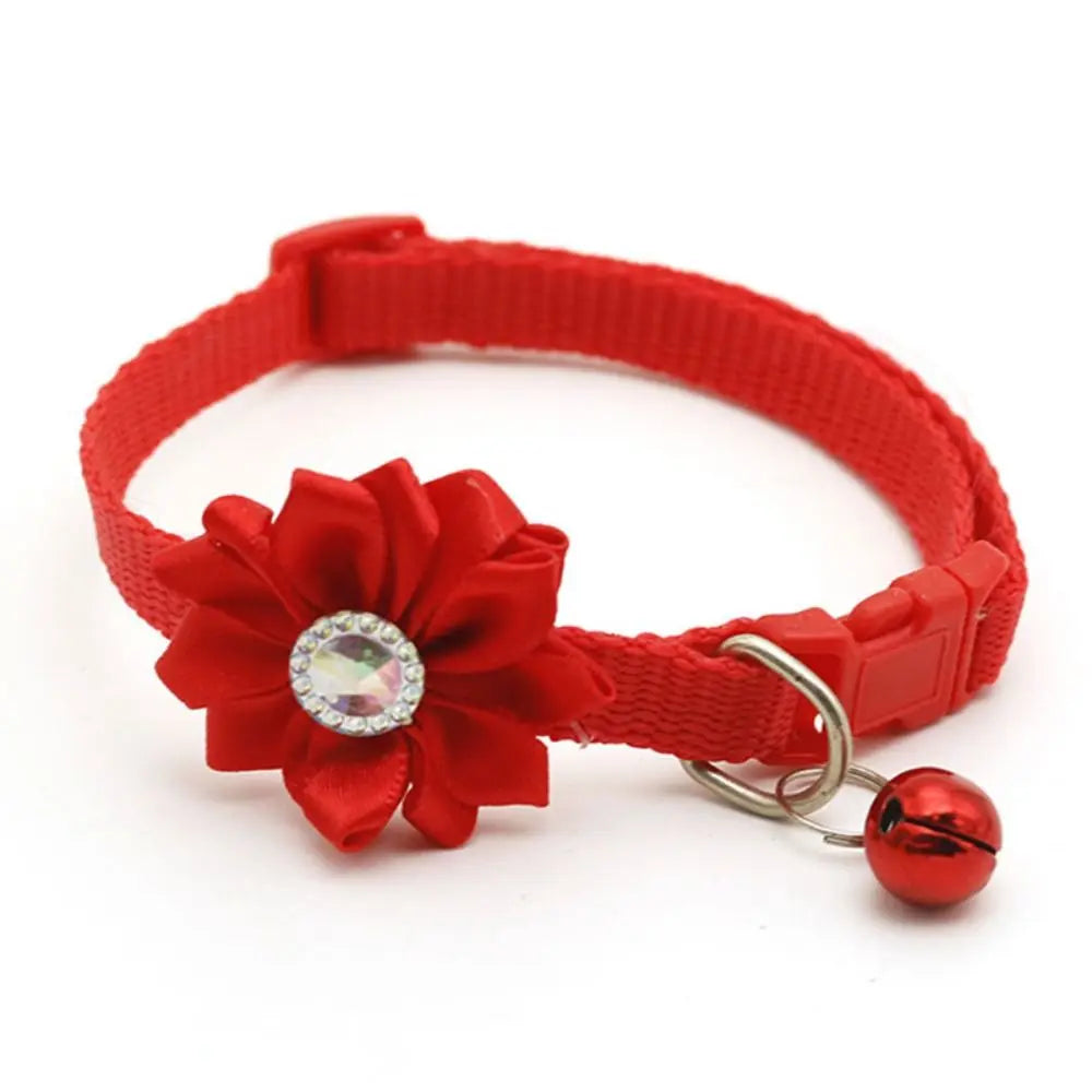 Lovely Adjustable Pet Bell Flower Collar Cute Small Cat Flower Necklace With Flower Bells Dog Neck Ring Car Accessories