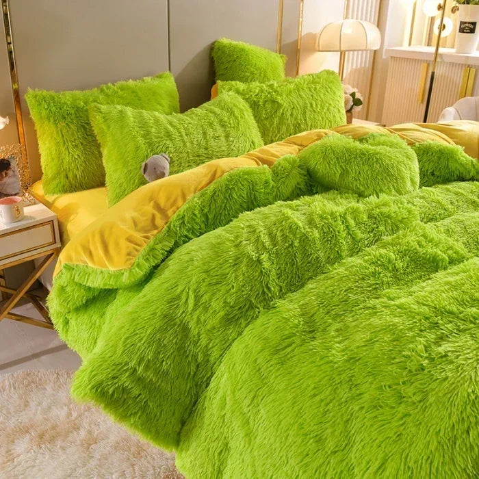 Luxury Autumn Winter Warm Pink Bedding Set Plush Kawaii Mink Velvet Queen Duvet Cover Set with Sheets Single Double Bedding Sets