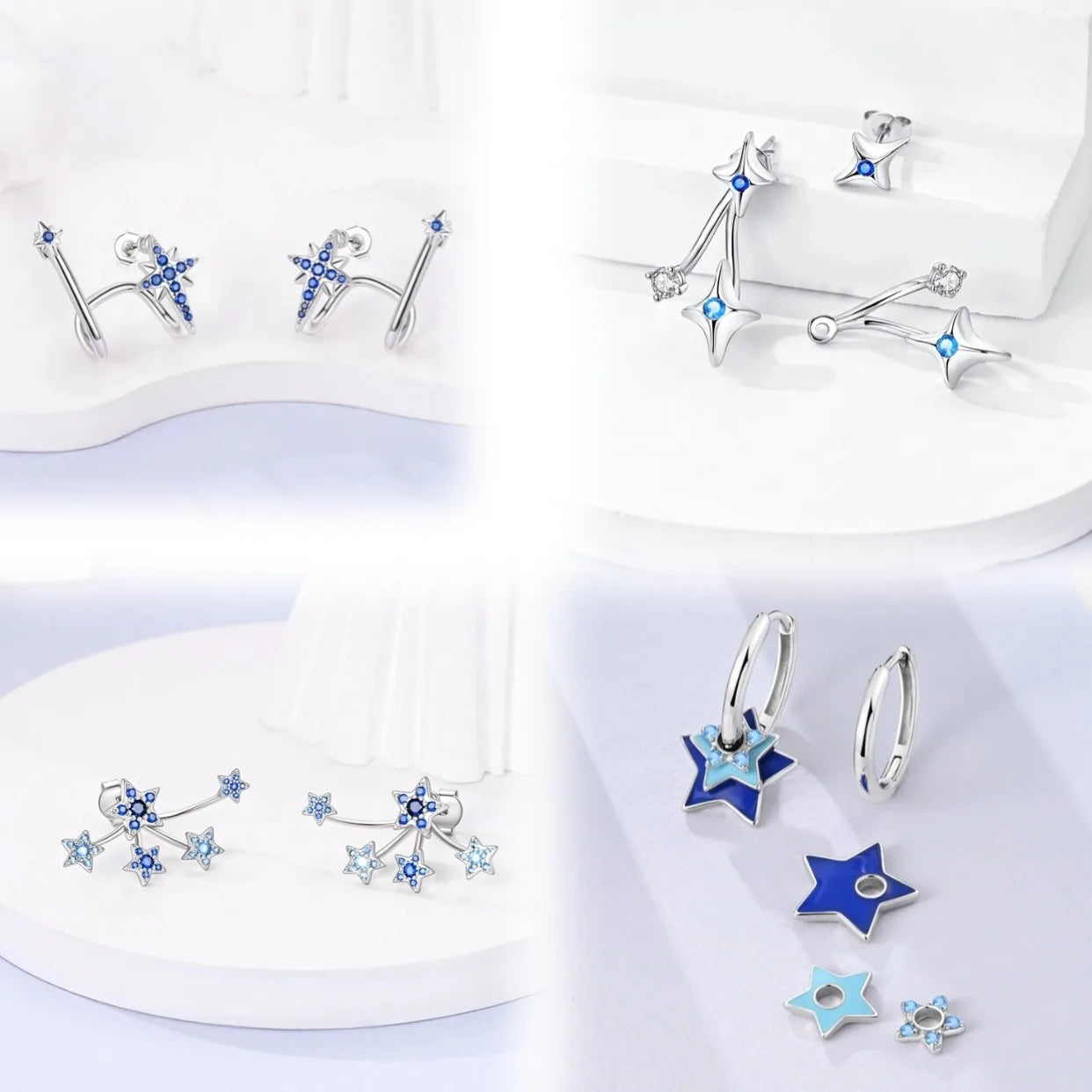 Star Moon Sun Hoop Earrings 925 Sterling Silver Original Star Shining Zircon Tassel Long Earrings For Women Luxury Jewelry Gift