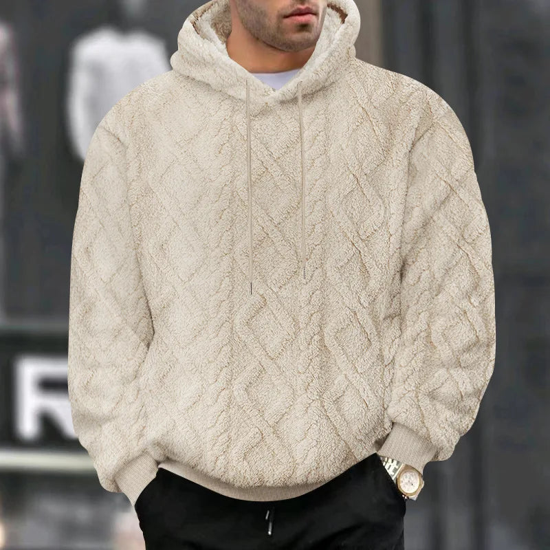 Jaqueta suéter pulôver com capuz e zíper, jaquard de veludo dupla face, tendência esportiva, casual masculina, outono e inverno