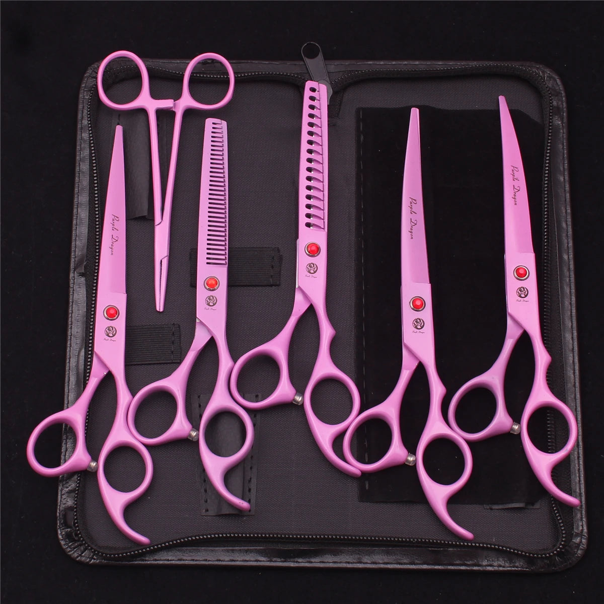 Tesouras de Tosa para Animais de Estimação Purple Dragon Japão Aço Inoxidável Rosa Curva para Cães Tesouras de Desbaste para Cães Tesouras Chunker Z3003