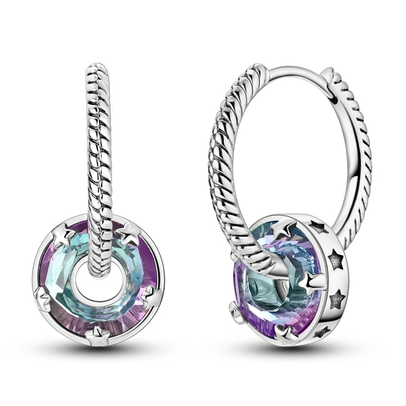 Orstarry 925 Sterling Silver Crystal Circular Eardrops Drop Earrings Women Earrings Charm Fashion Versatile Party Jewelry Gifts