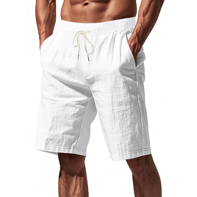 Novos Shorts Masculinos de Algodão e Linho Calças Masculinas de Verão Respiráveis Cor Sólida Calças de Linho Shorts de Praia Fitness Streetwear