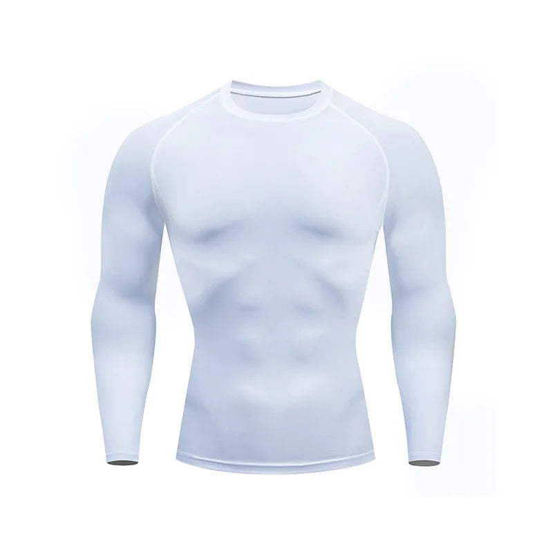 Camiseta Esportiva de Compressão Masculina Manga Longa Corrida Camisa Fitness Elástica Atlética Treino de Academia Esportiva Top