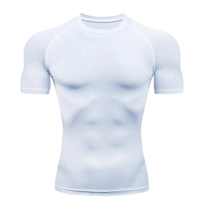Camiseta de compressão masculina de verão, roupa esportiva, camiseta de corrida elástica de secagem rápida, top esportivo, camiseta para exercícios de academia com halteres