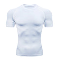 Camiseta de compressão masculina de verão, roupa esportiva, camiseta de corrida elástica de secagem rápida, top esportivo, camiseta para exercícios de academia com halteres