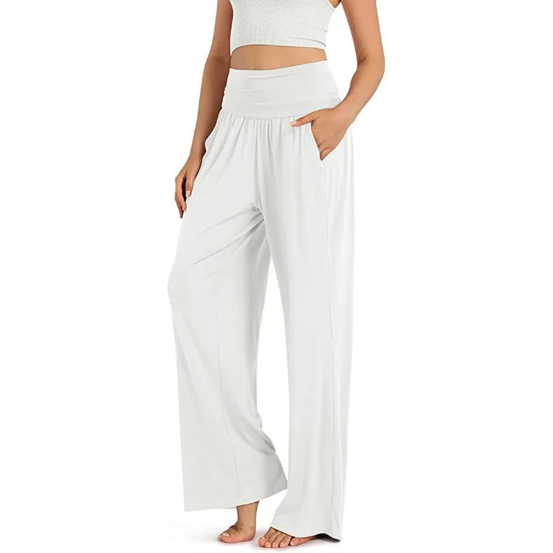 Women's High Waist Wide Leg Lounge Pants Casual Soft Yoga Trousers with Pockets