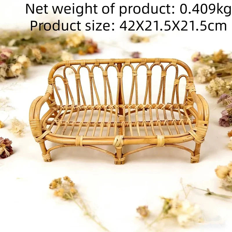 Natural Rattan Cat Sofa Bed Handwoven Cat Photography Prop Wicker Pet Bed for Indoor Cats Mini Photo Shoot Bed for Kittens