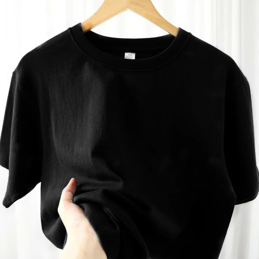 Camiseta 100% Algodão Masculina Feminina Cor Sólida Gola O Manga Curta Verão Coreana Folgada Meia-manga Unissex M-4XL