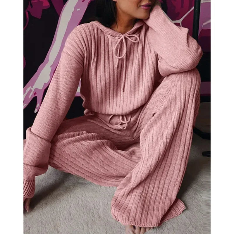 2023 Outono Casual Feminino Moletom Agasalho Lounge 2 Peças Conjunto Solto Com Capuz Para Mulheres