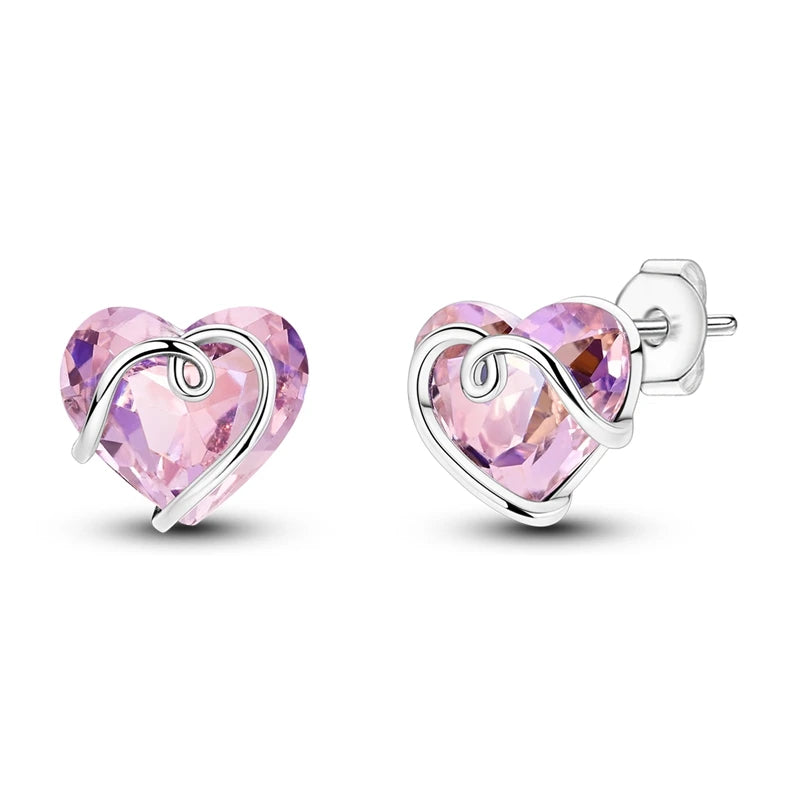 Love Heart Earrings 925 Sterling Silver Original Shining Zircon Heart Hoop Earrings For Women Wedding Anniversary Jewelry Gift