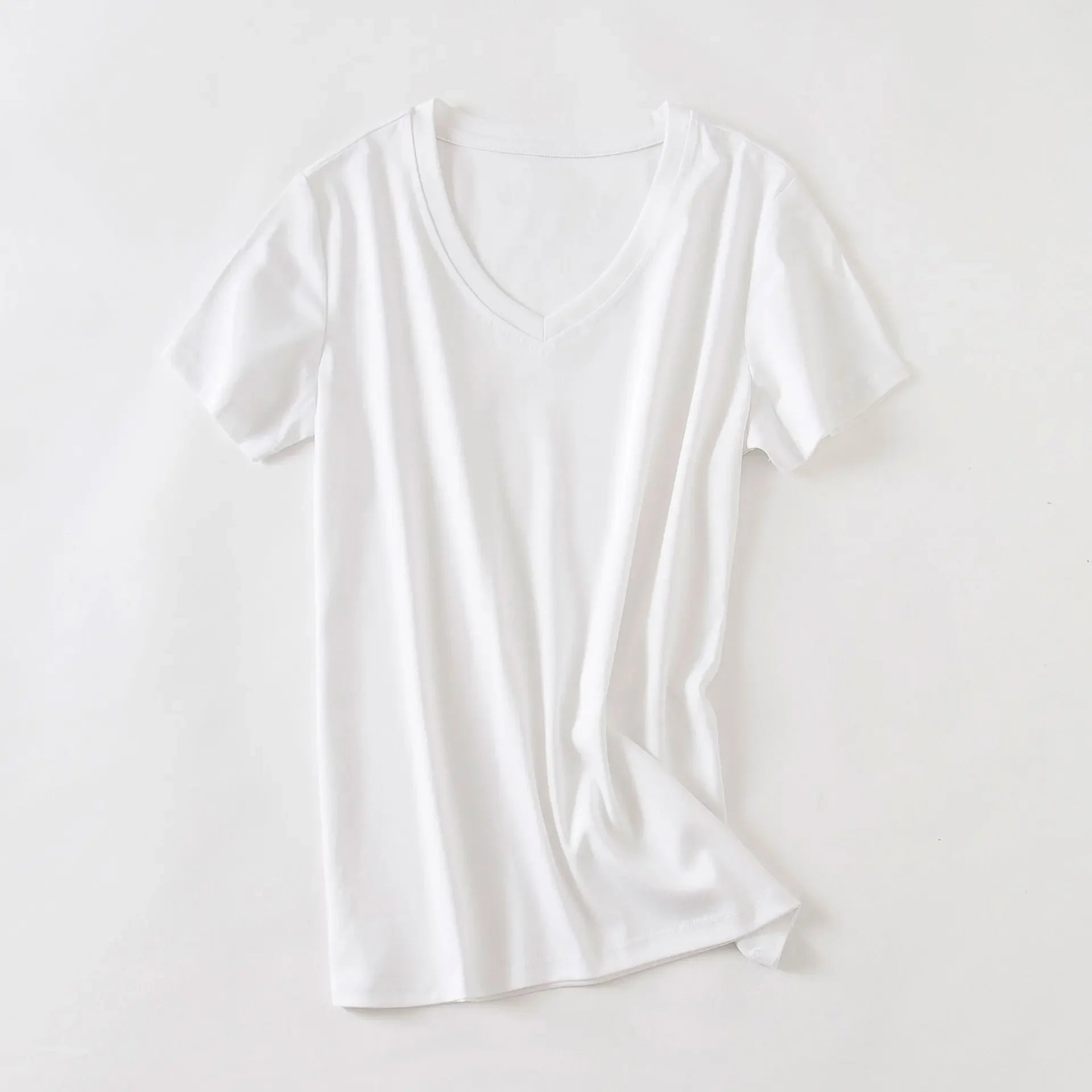 Camiseta Feminina Verão 2026 Gola V Manga Curta Algodão Casual Sólida Top Tees Solta Camisetas Básicas Camisas Femininas Tops Camisetas Femininas - verde escuro gola redonda P