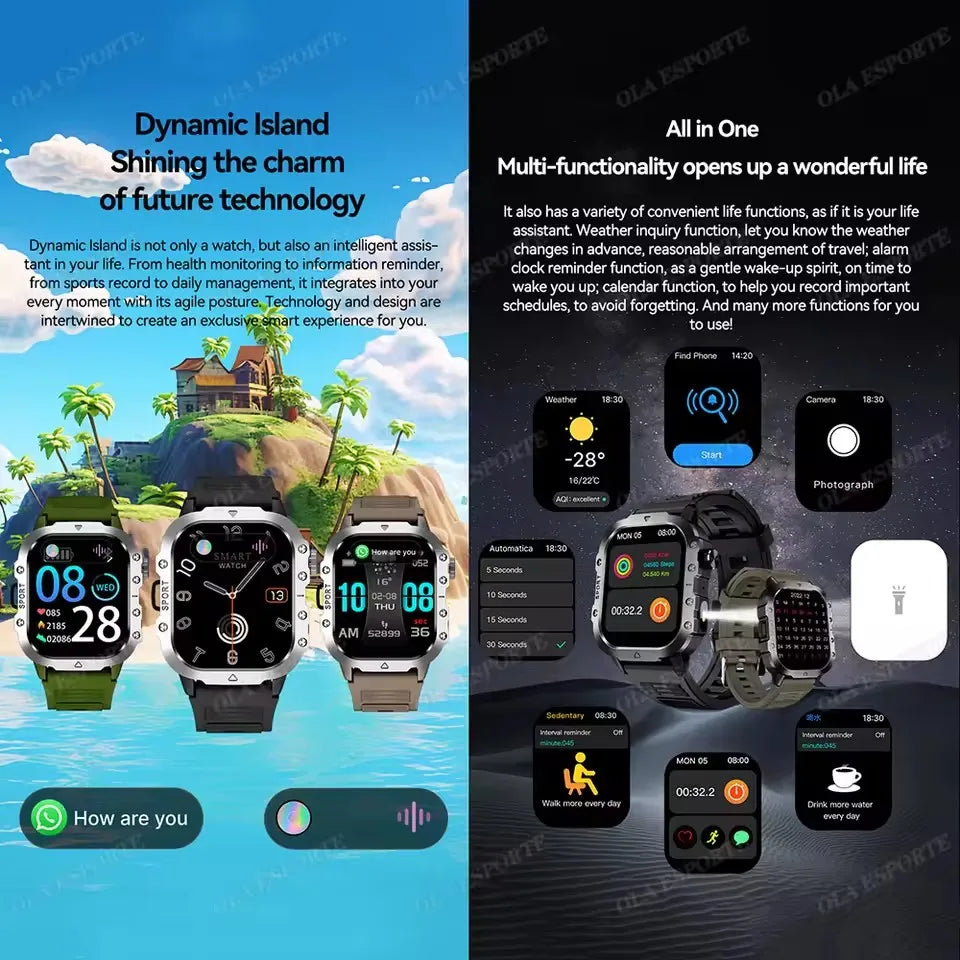 Military Smart Watch GPS Heart Rate Sleep Waterproof