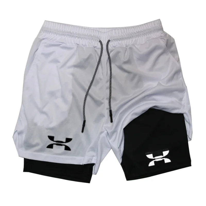 Shorts de Corrida Masculino 2 em 1 Academia Secagem Rápida Treino Boxe Fitness Verão