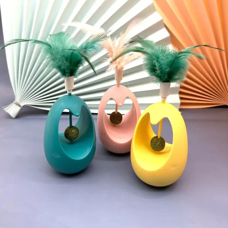 Brinquedo Tumbler 3 em 1 Não Tóxico para Gatos - Bola de Catnip Durável, Varinha de Pena, Plástico, Para Autoentretenimento, Alívio do Estresse para Pets