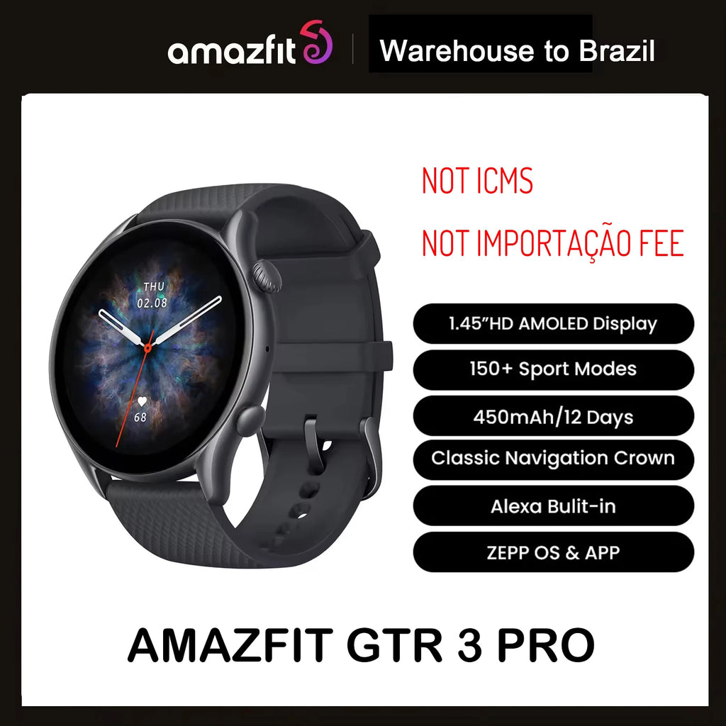 2024 Amazfit GTR 4 Nova Versão Smartwatch 46mm com Tela AMOLED, Zepp OS, Bateria de 12 Dias, GPS, para Celulares Android e iOS