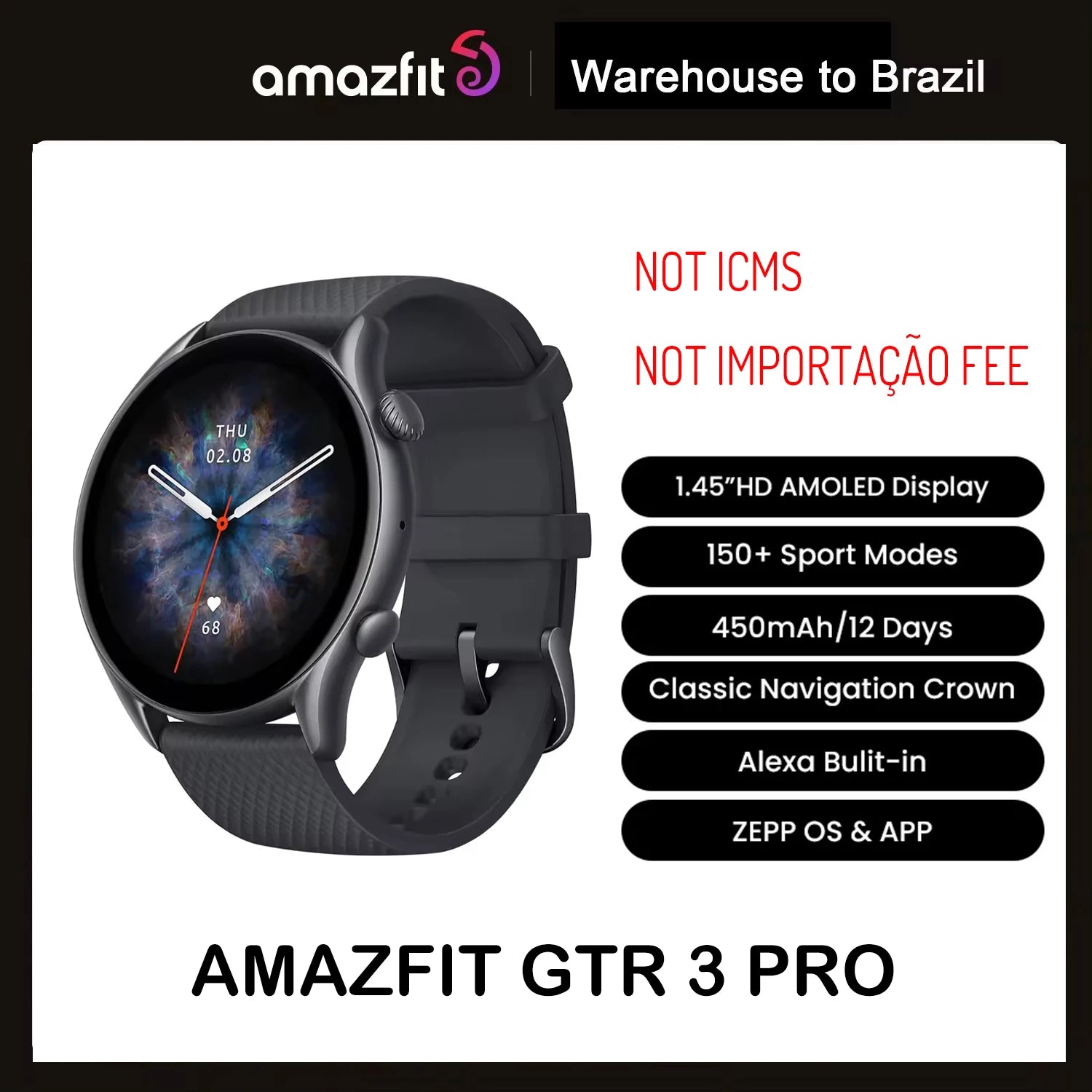 Amazfit GTR 4 AMOLED Zepp OS GPS 12-Day Battery 46mm